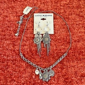 NEW Lucky Brand Silver Earrings and Necklace Set